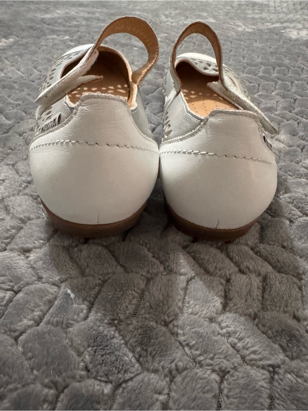 Mephisto White and Light Gray Mary Jane Perforated Leather Flats - Picture 5 of 10